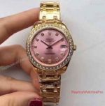 Replica Rolex Pearlmaster Datejust Ladies Watch Gold Pink MOP 34mm